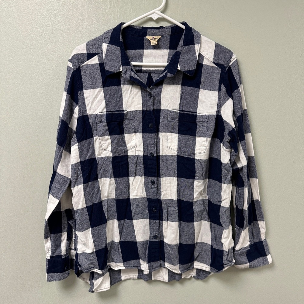 Woolrich Womens XXL‎ Navy Buffalo Plaid Flannel Button Down Shirt Cotton